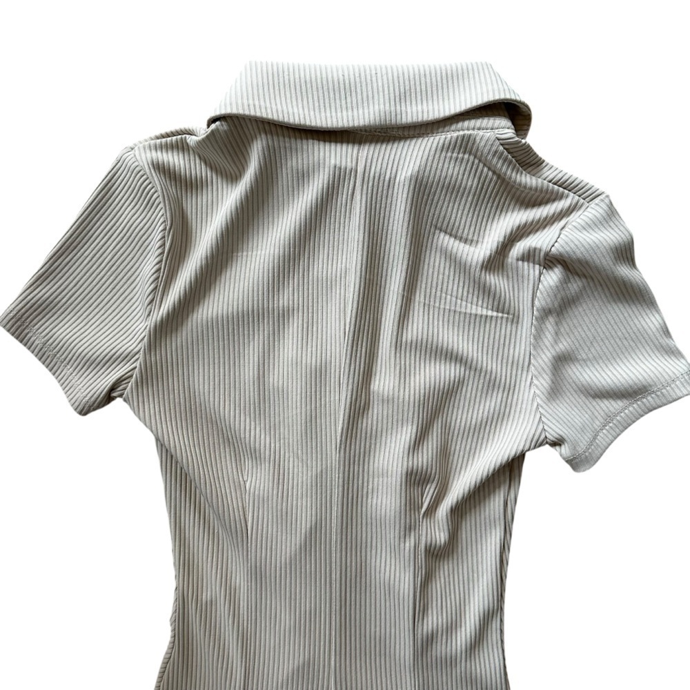 Princess Polly Thea Romper Ribbed Beige Button Down -Size 2 - Picture 7 of 11